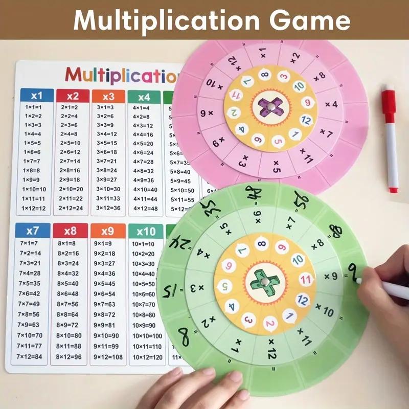 Math Multiplication Wheel Calculator, Math Learning Tools, Reusable Erasable Rotating Teaching Aid, Times Table Chart 1-12, Educational Toy for Kids