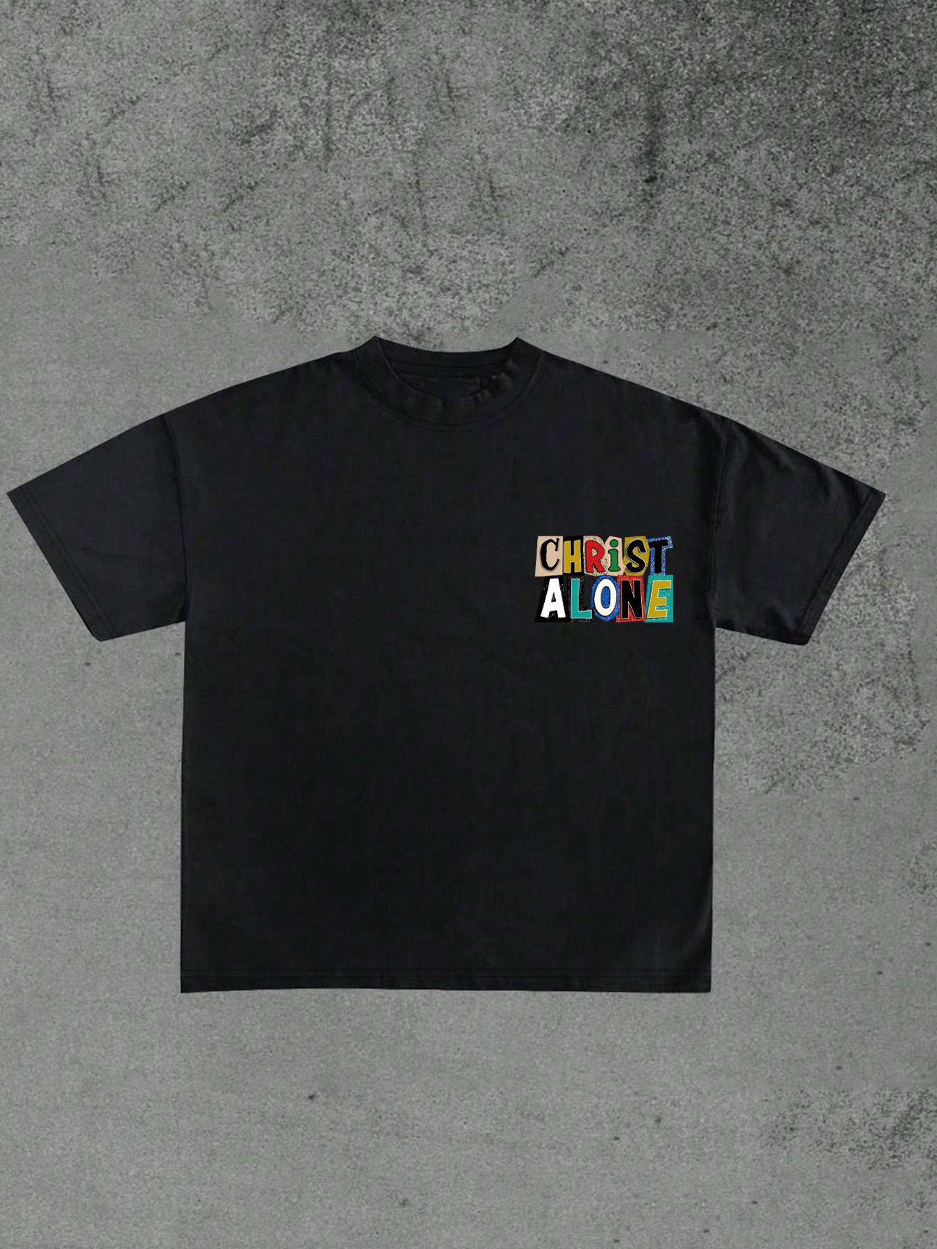 Unisex's Colorful Letter Print Round Neck Graphic Tee, Regular Fit Casual Everyday Wear Short Sleeve T-shirt for Summer, Men's Top for Daily Wear, Tropical