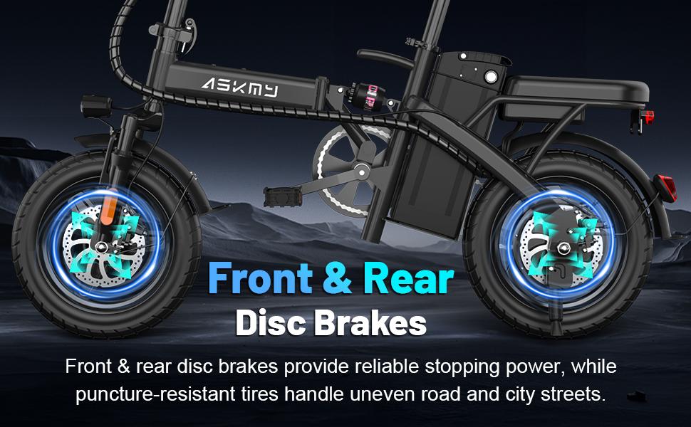 ASKMY E14 Folding Electric Bike 1000W Peak Motor, Up to 45 Miles Range | 14" Tubeless Tires, Dual Disc Brakes | UL Certified, Puncture-Tested Battery, 12-Month Warranty, Lightweight Design ，，5