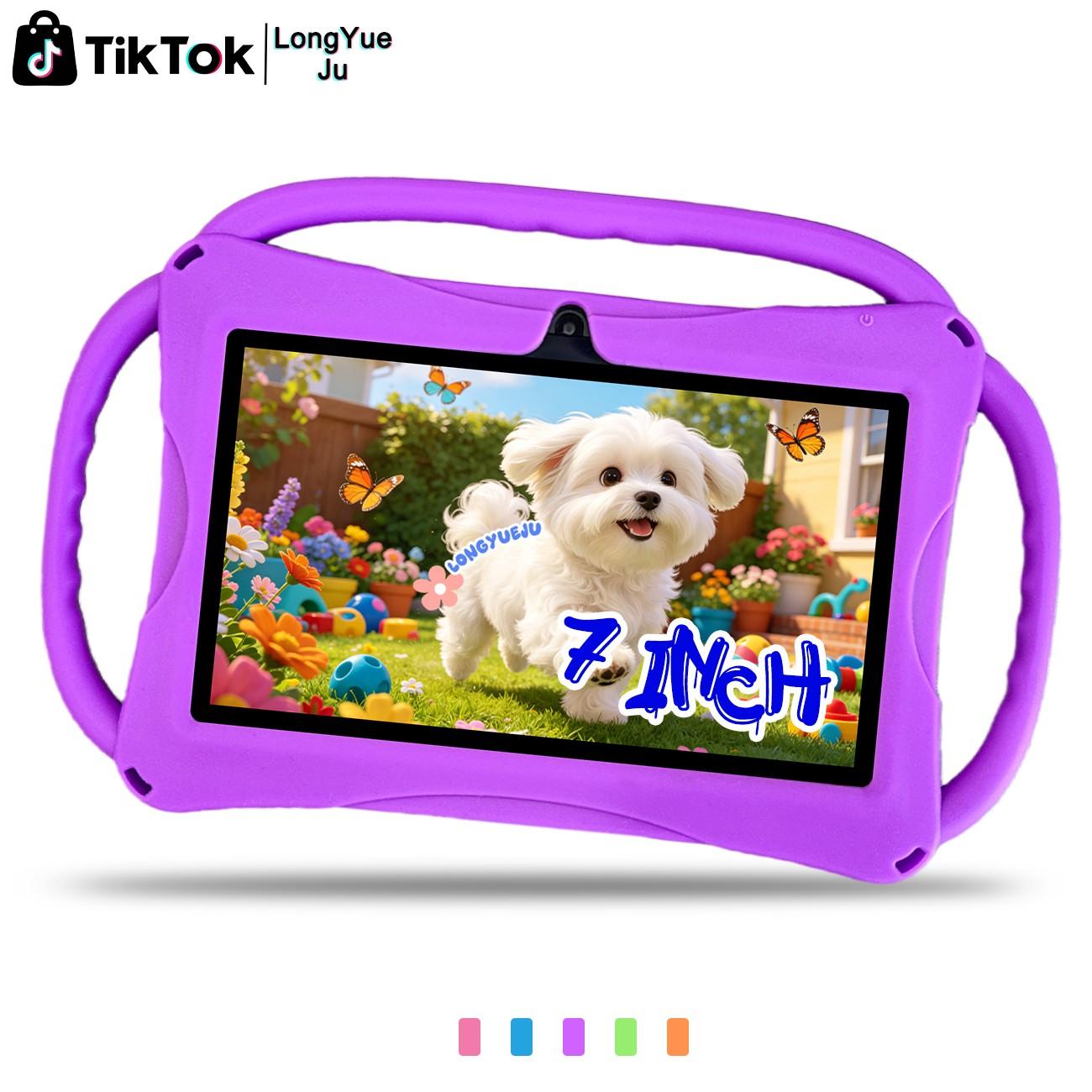 7-inch ultra light children's tablet, Childrens tablet, Toddler tablet, Kid Tablet, One handed grip for children, Anti fall silicone cover+parental whitelist control, Pre installed offline learning content for sofa/car/travel, Blue kindergarten birthday