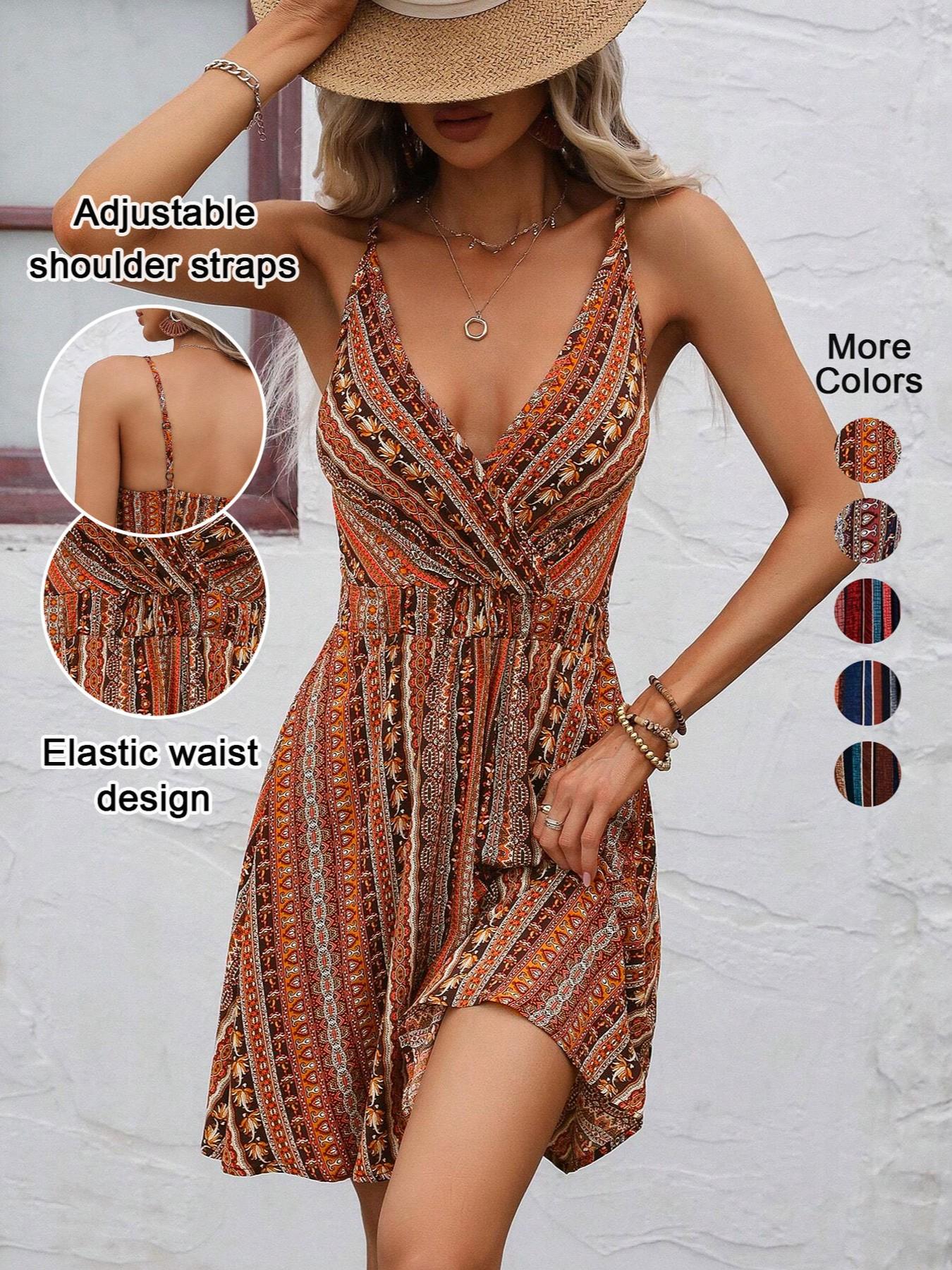 Classic Striped V Neck Backless Strap Dress, All Season Casual Fitted Woven Fabric, Elegant Vacation Beach Short Skirt