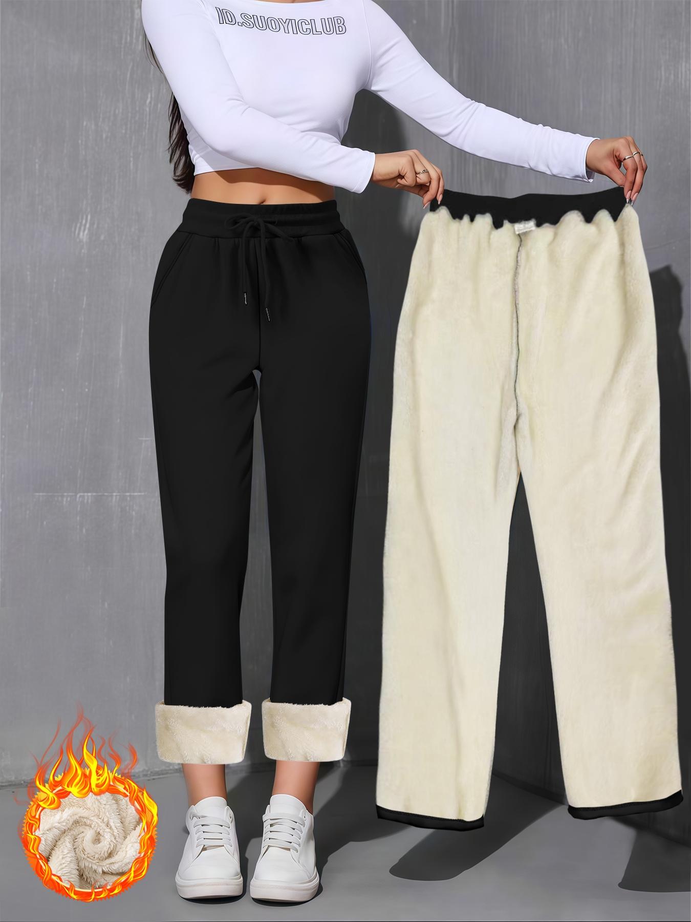 Women's Casual Straight Leg Fleece Lined Pants, Thickened Long Trousers for Fall & Winter, Daily Wear Fashion Sweatpants Bottom