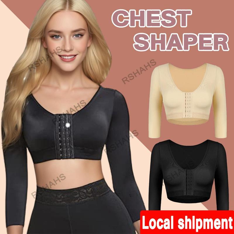 S-5XL Big Size Shaper Tops for Women Arm Compression Post Surgery Front Closure Bra Tank Top Shapewear Black Corset Tummy Tuck Garment Belly Binder Womenswear Long Sleeves Seamless Push Up
