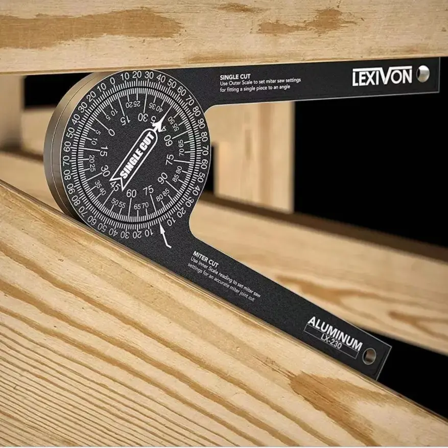 Aluminum Miter Saw Protractor - 7-Inch Rust-Proof Angle Finder with Precision Scales, 7-Inch Ruler, Durability, Laser-Engraved Markings, Pro Miter Saw Fit for Carpentry, Crown Molding Pros