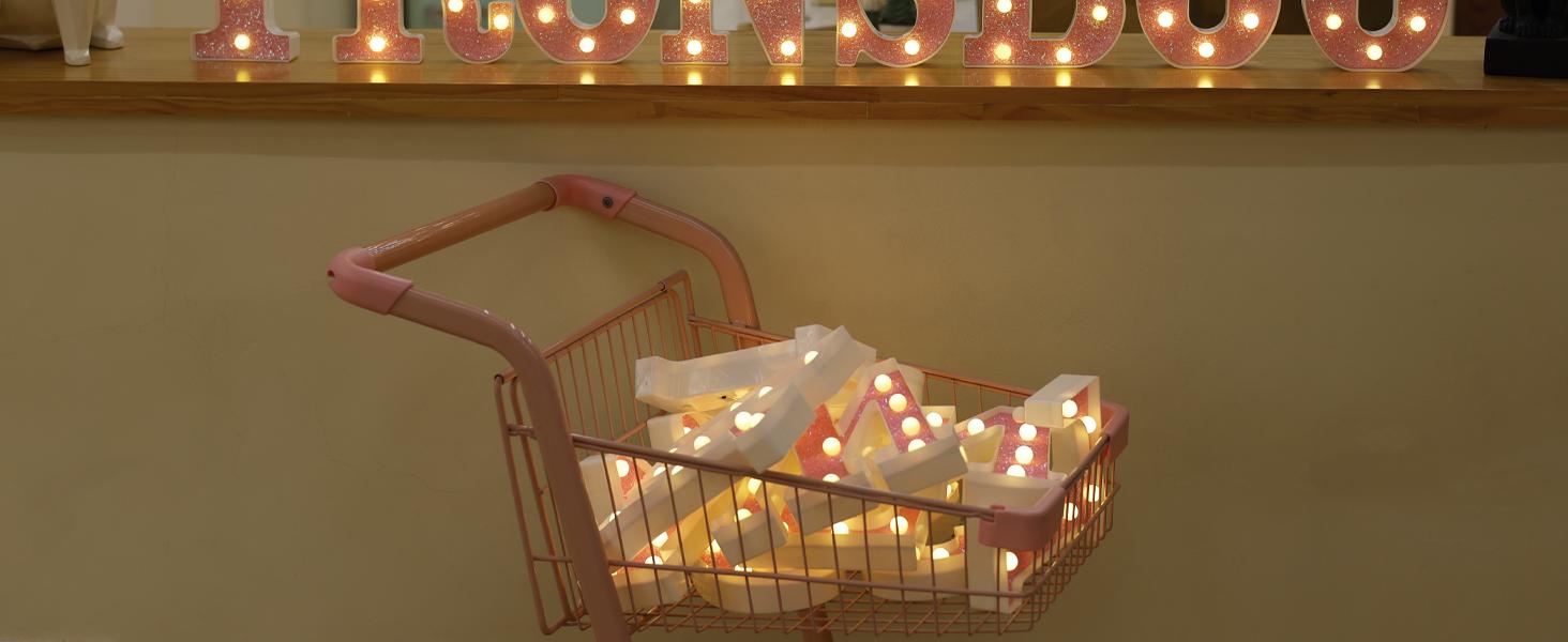 LED Letter Lights Pink Glitter Marquee Letters Light Up Alphabet Letters Sign Battery Powered for Home Party Decoration Night Bar Wedding Birthday Christmas Lamp Girls Gift - Letter A