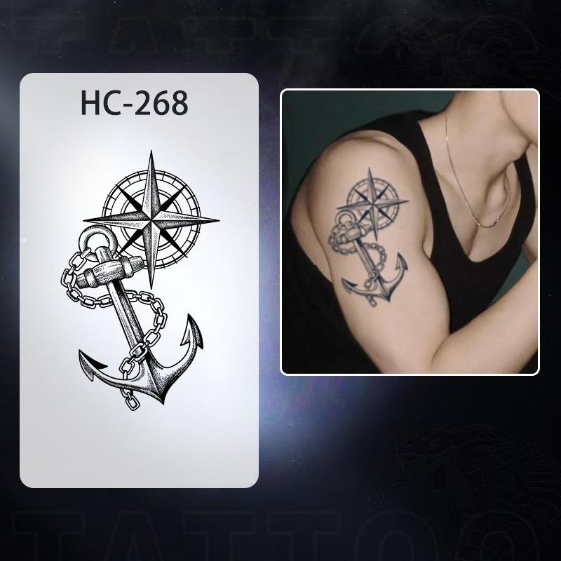 Men's European retro tattoo stickers, compass and mountain, Spartan warrior, bird compass, durable and waterproof, temporary tattoo stickers lasting one to two weeks