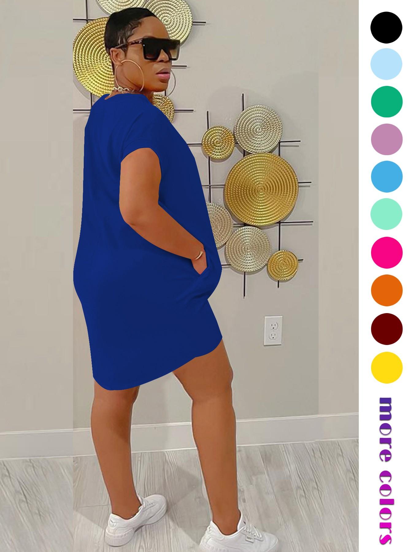 Women's Short Sleeve T-Shirt Dress, Stretchy Bodycon Midi Dress with Curved Hem and Side Pockets，Short Sleeve Crew Neck Bodycon Midi Dress with Pockets，Womens Bodycon Midi Dress, Casual Wear