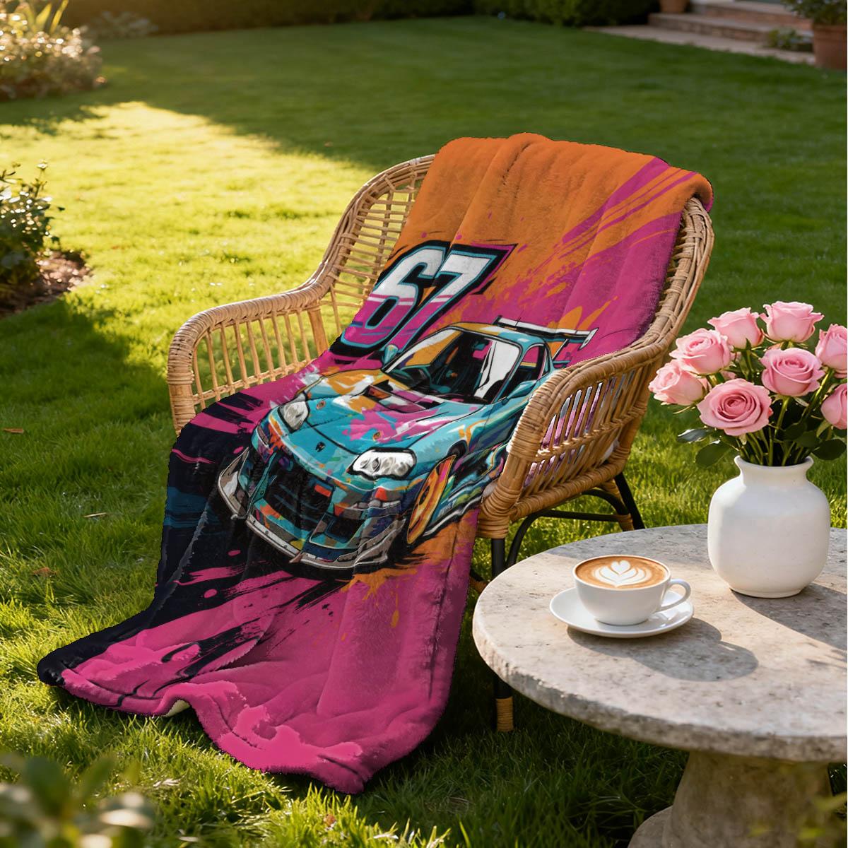 Cool Car and Number 67 Print Blanket, Soft Flannel, Breathable and Warm, Easy to Care, Home Nap Cover, Gift, Bedroom Decor, Pet Blanket