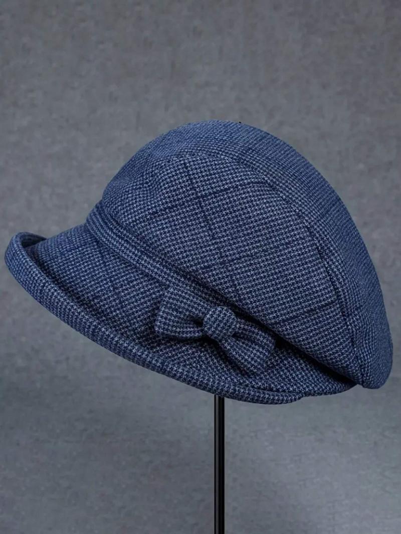 Women's Elegant Plaid Pattern Bow Decor Beret, Casual Trendy Matching Hats for Fall & Winter, Fashion Accessories for Women & Girls