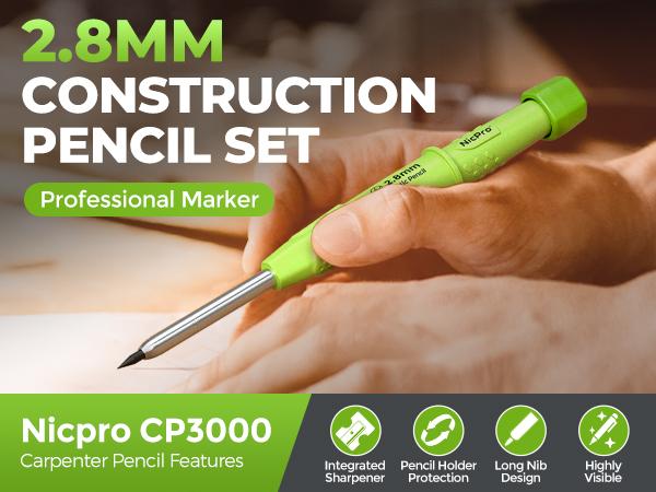 Nicpro 4 Pack CP3000 Carpenter Pencil with Sharpener, Mechanical Pencils Set with 76 Refills, Heavy Duty Construction Pencil, Carpenter Tools for Architect Marking (Red, Black, Yellow, Green)