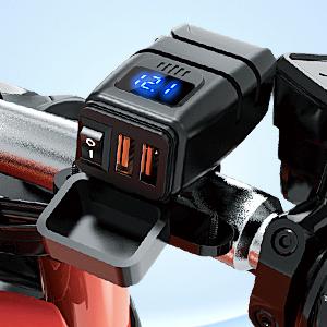 Nilight Motorcycle Charger with 12V Voltmeter Independent On Off Switch SAE USB Adapter Inline 10A Fuse Waterproof 6.8A Dual QC3.0 Fast Charging Phone Tablet for 7/8inch Handlebar ATV Port Device Installation hand gestures Led Mount Motorbike