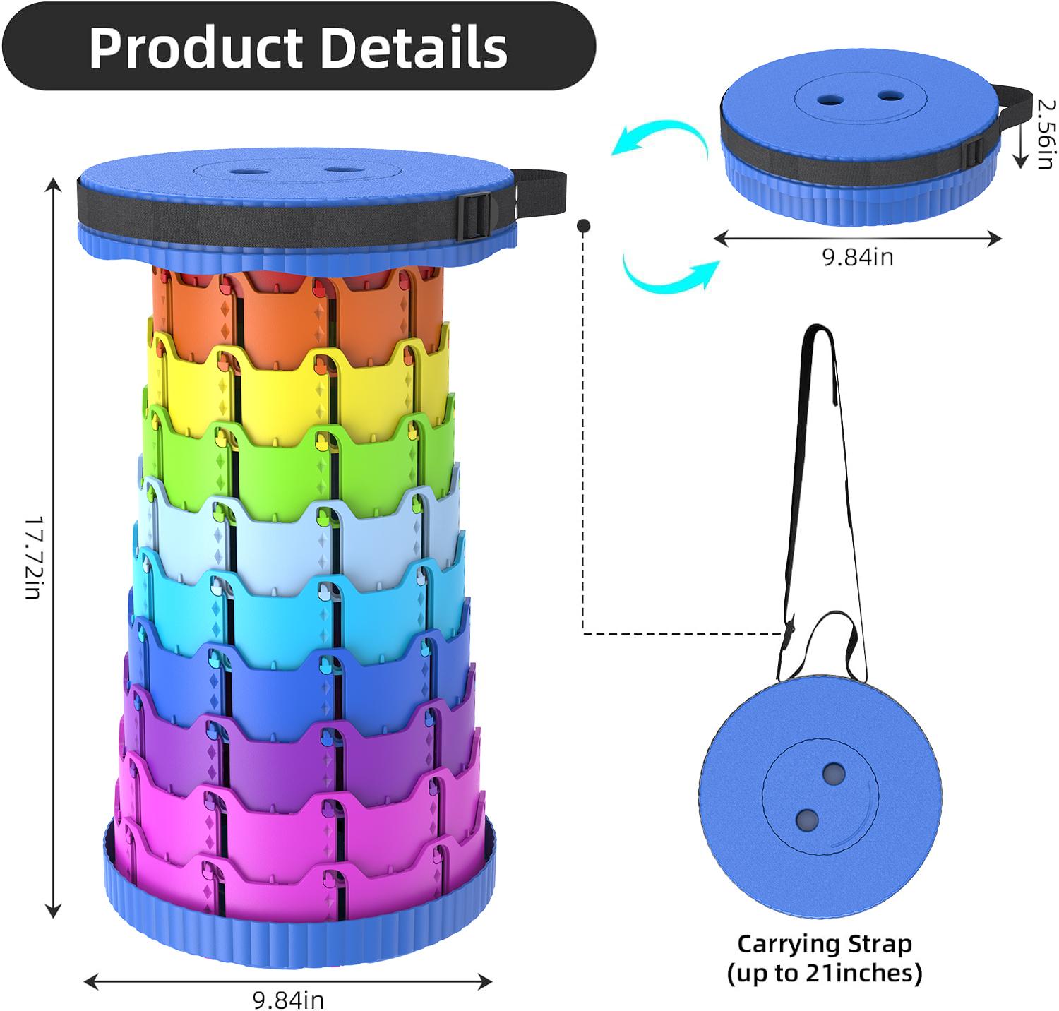 Upgraded Collapsible Stool,Portable Stools,Telescoping Stool, Max Load Capacity 450lbs,Suitable for Outdoor Picnic Camping Gardening Fishing Hiking BBQ Multi Purpose Foldable Practical Seating Solution Compact And Lightweight