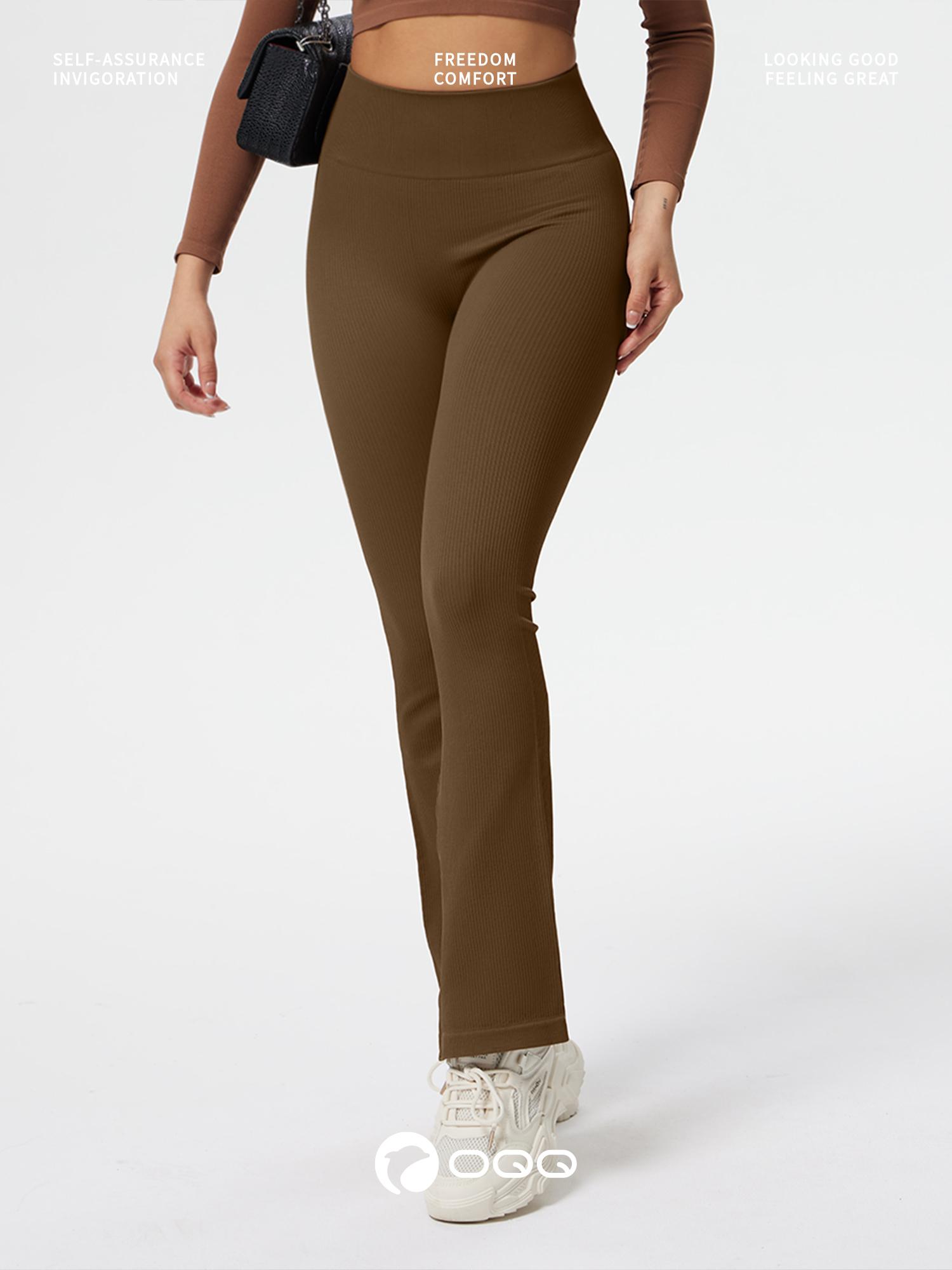 OYV Women's Yoga Pants Ribbed Seamless Workout High Waist Bell Bottoms Flare Leggings