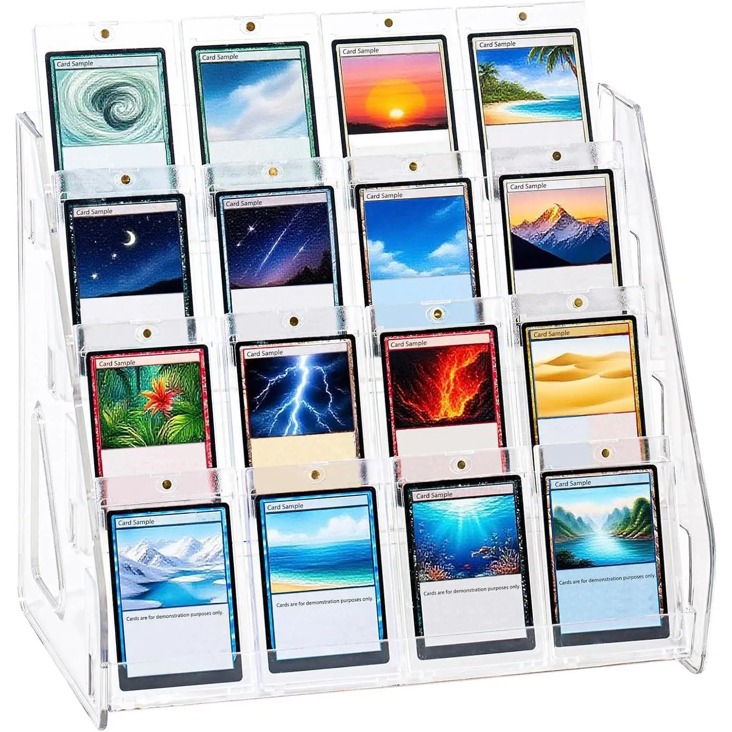 4 Tier Acrylic Trading Card Display Stand, 12" Riser Display Shelf for Magnetic Holders, Toploaders, PSA Graded Cards, TCG Sports Card Collection (1 Pack)