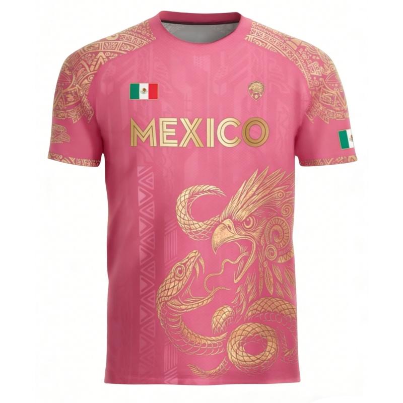 Mexican Aztec Eagle Traditional Soccer Jersey, Jersey Tee, Soccer Shirt, Full Print Design, Casual Comfort, Unique Animal Tribal Patterns, Classic Retro Style, Casual Sports Jersey