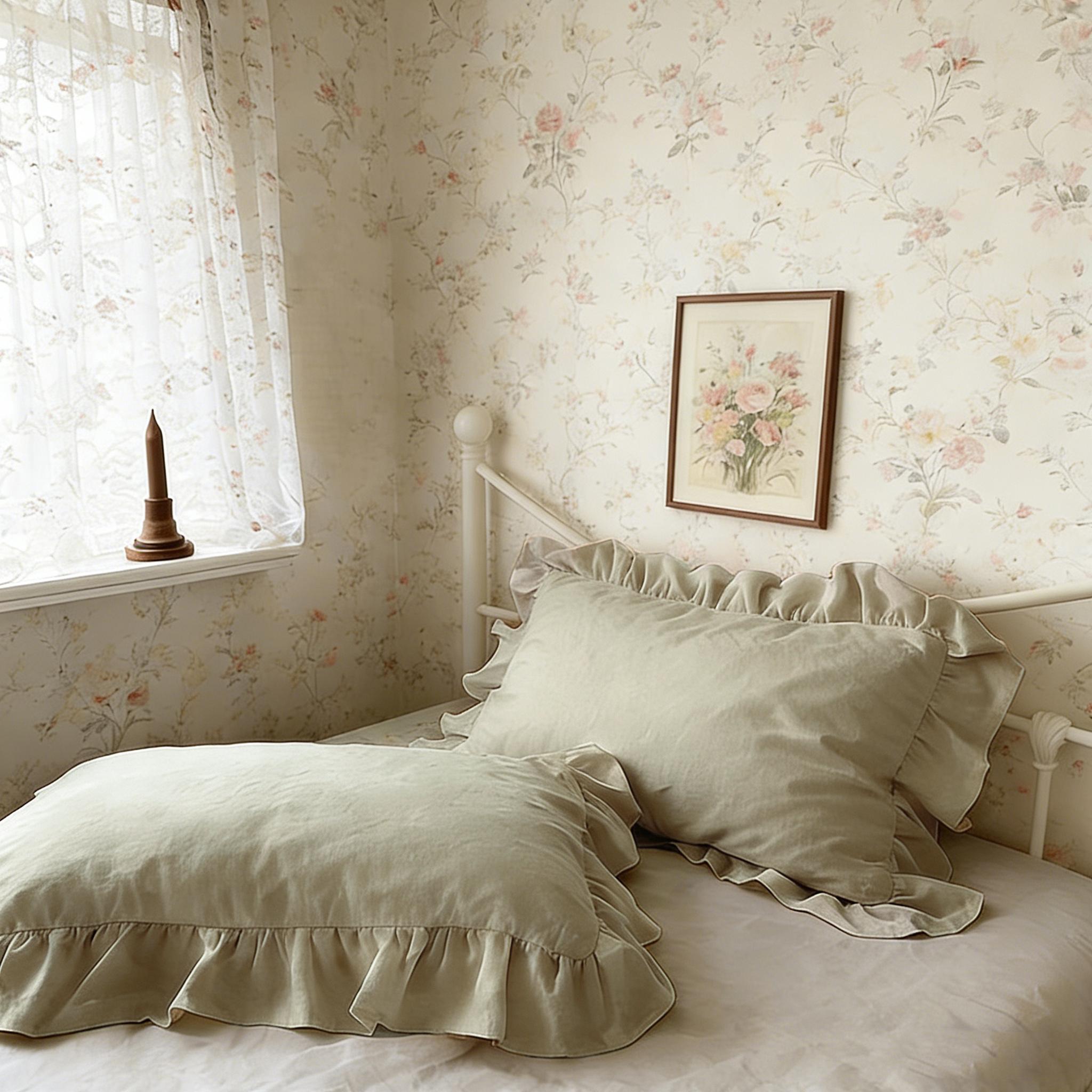 2 Pcs Ruffle Pillowcases, No Filler, Soft Microfiber Pillow Cases with Frilly Trim, Shabby Chic Decorative Pillow Covers for Bedroom,Year-Round Use,Cool Bed Accessories,Home Bedroom-Ideal Gift