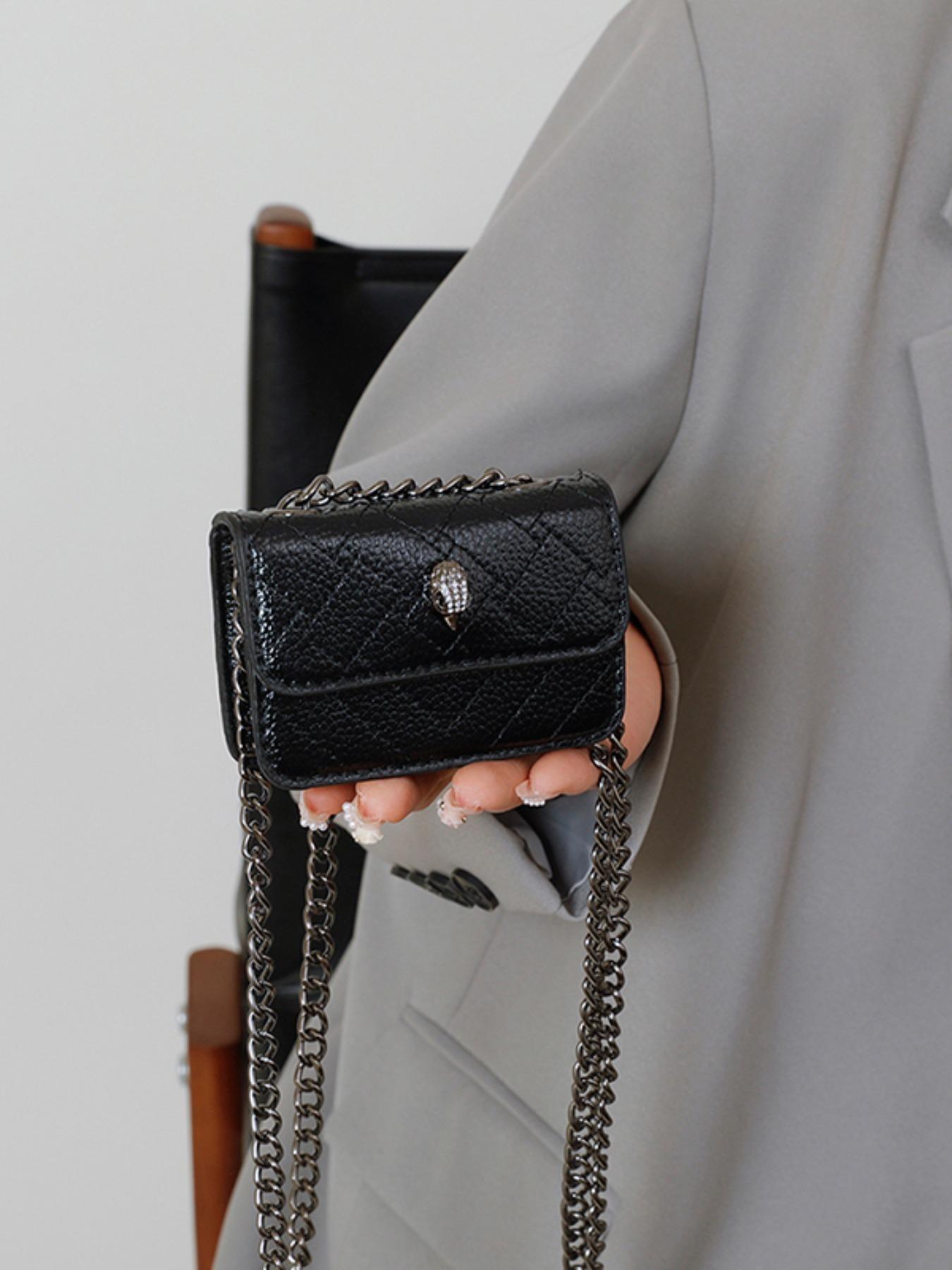 Women's Mini Chain Crossbody Bag, Plain PU Material, Casual Style, All-Season Fashion Accessory, Trendy Light Luxury Design