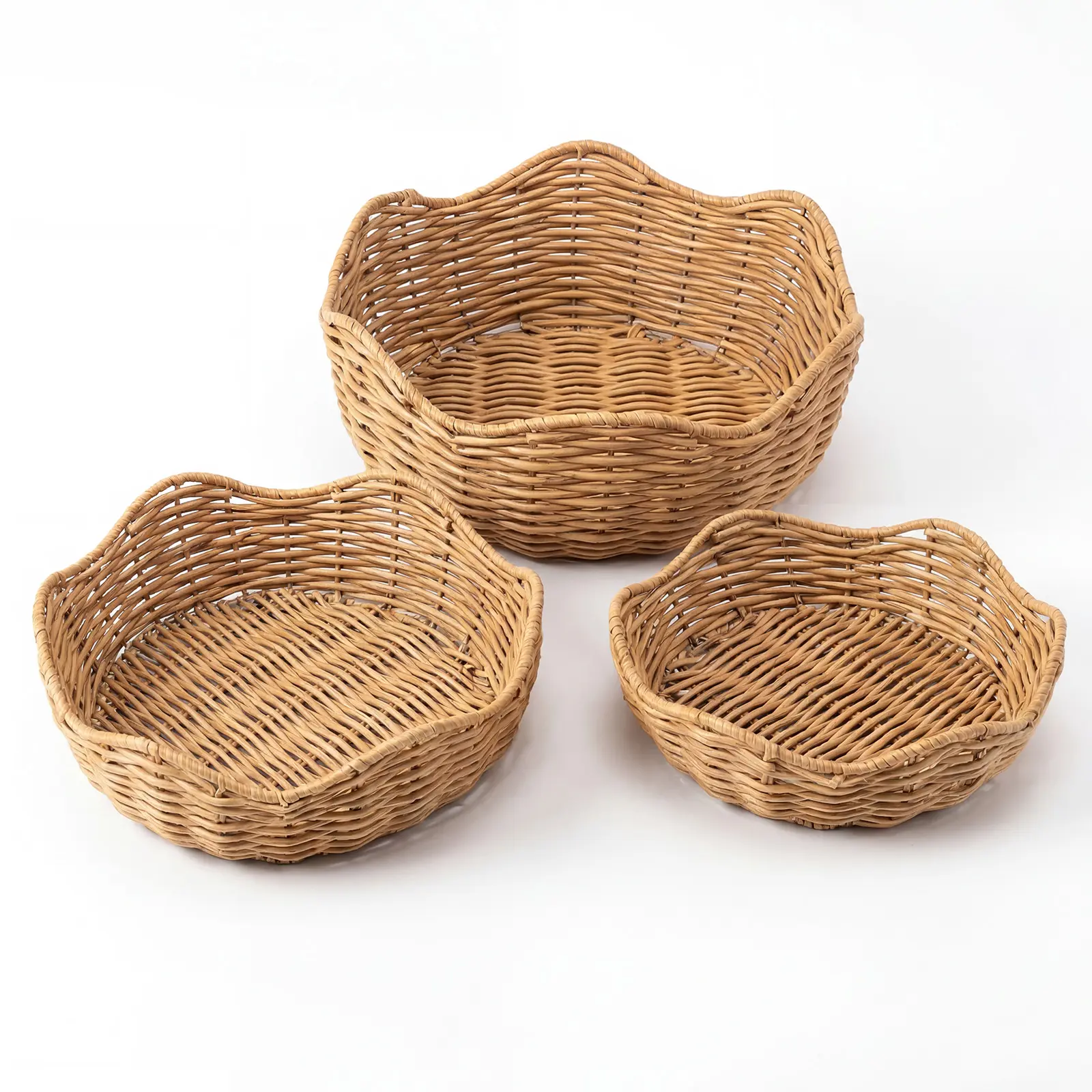 Gaomon 3pcs Round Multi-Size Handwoven Rattan Storage Basket Set - Lightweight, Durable with Handles for Kitchen/Bath - Natural Home Organizer Storage Bin