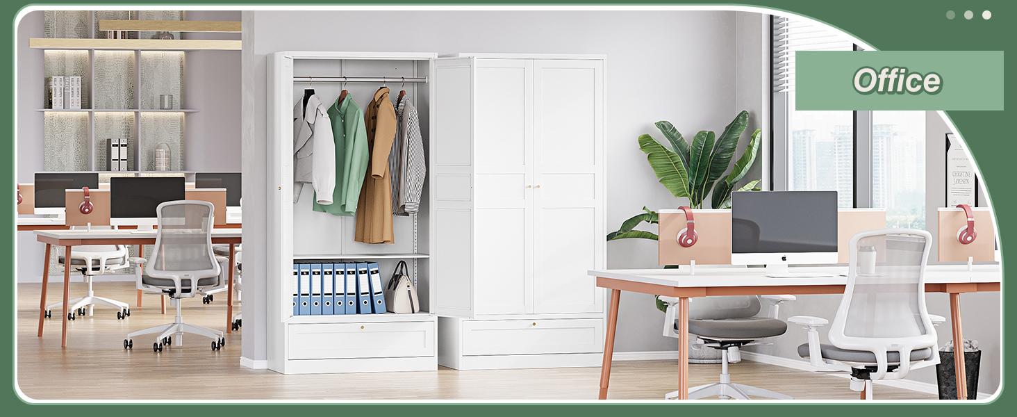 Letaya 72" Wardrobe: Metal Armoire with Drawer, 2 Doors, Adjustable Shelves & Hanging Rod. Ideal for Bedroom Storage and Organization.