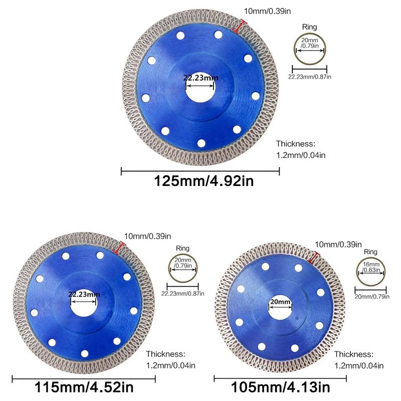 Super Thin Diamond Saw Blade, Dry/Wet Angle Grinder Wheel Disc for Cutting Porcelain Tiles, Granite, Marble, Ceramics, Power Tool Accessories