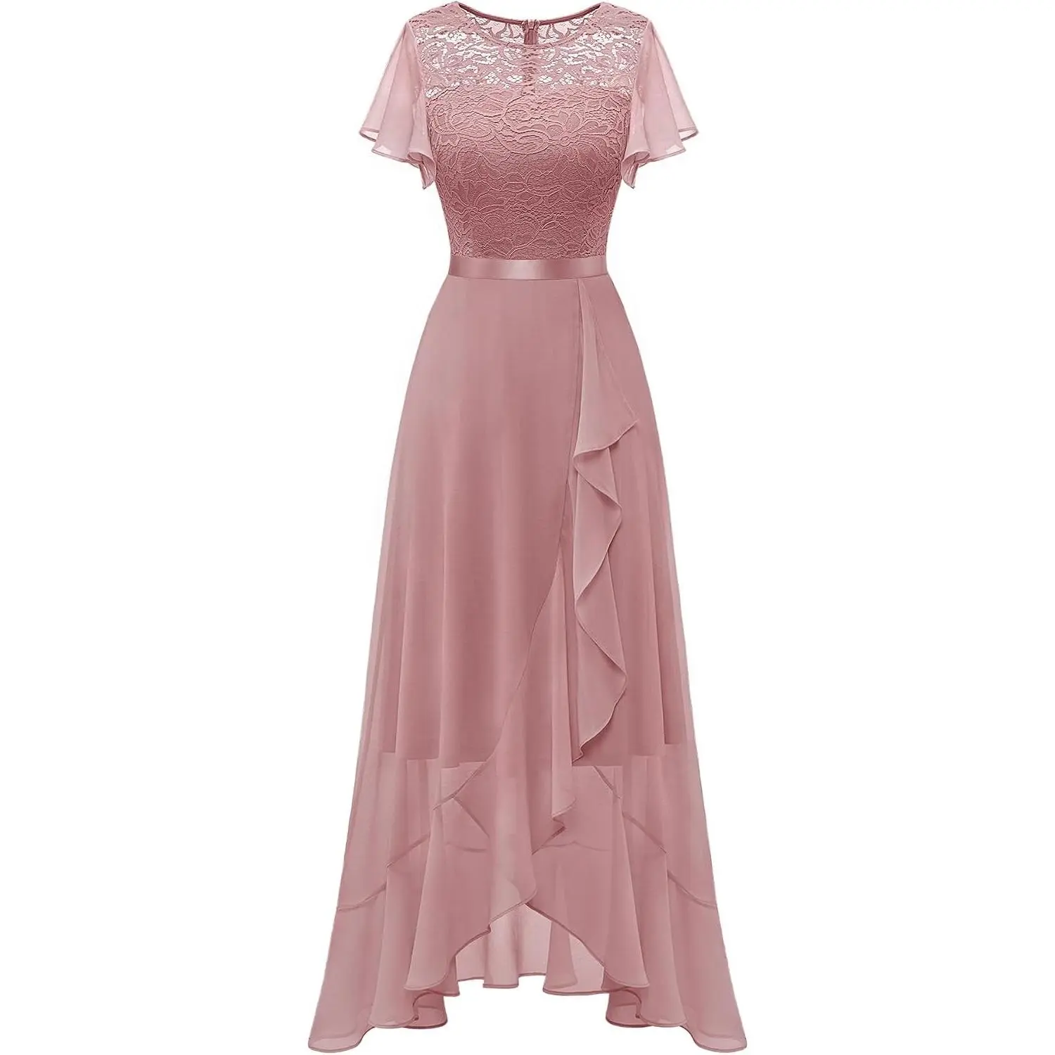 Formal Long Dresses for Women Wedding Guest Cocktail Bridesmaid | Airy Lace & Chiffon Evening Gown, Flutter Sleeve, Ideal for Mother of the Bride, Prom, Homecoming Party & Semi-Formal Events