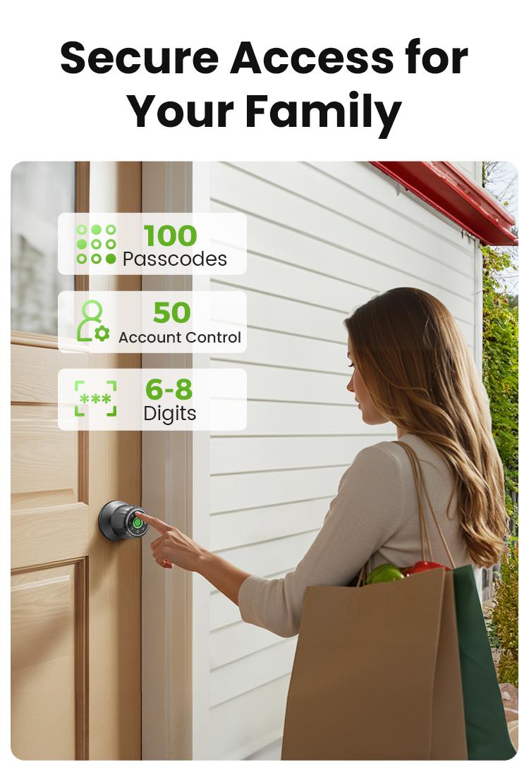 GHome Smart 4-in-1 Keyless Entry Door Knob with Biometric Fingerprint, Keypad, App and Bluetooth Control, Rechargeable Battery with Removable Charging Design for Home, Bedroom, and Apartment
