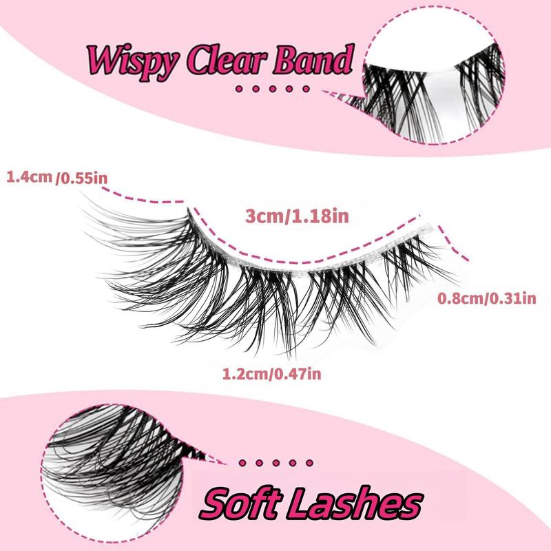 Lightweight Cat Eye Flare Lashes, 5 Pairs Transparent Stem Wispy Natural Curling Eye Makeup Strip Lashes, Volumized False Eyelashes
