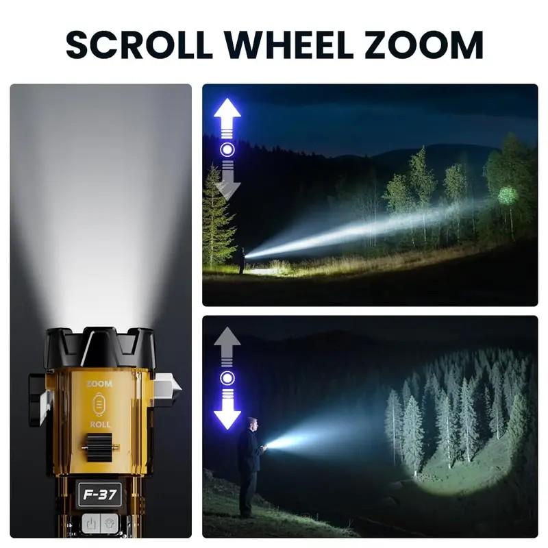 10 in 1 Rechargeable Multi-Function Laser Flashlight with High Lumen LED, Emergency Hammer with Window Breaker, Perfect for Car, Home, Outdoor Survival, and Personal Safety