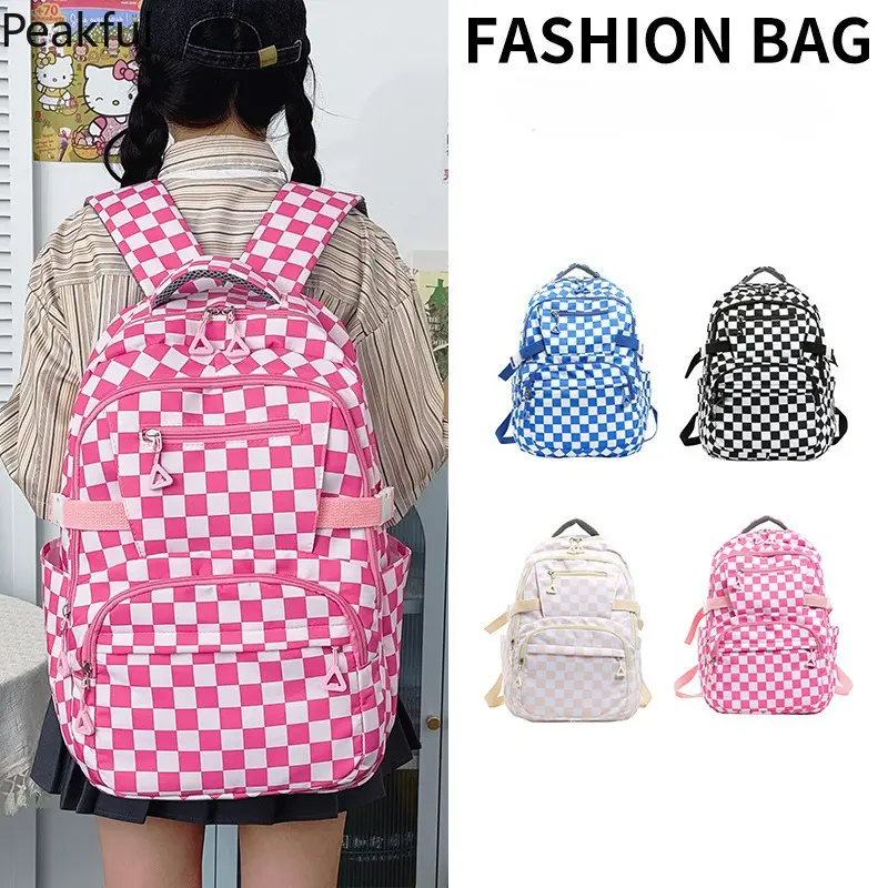 Lightweight Checkered Backpack for School, Large Capacity Casual Daypack for Women Men, Durable Water Repellent Travel Bag, Perfect for Daily Commute & Weekend Trips