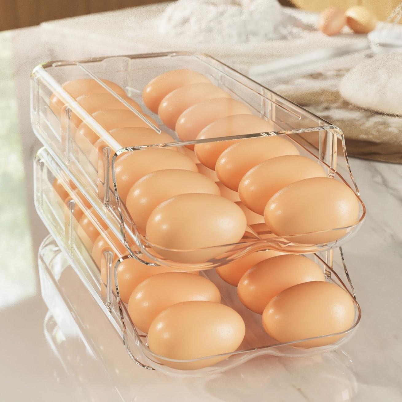 Three-Tier Egg Storage Rack, Automatic Rolling Egg Organizer, Large Capacity Space-Saving Egg Basket, Refrigerator Dedicated Egg Holder