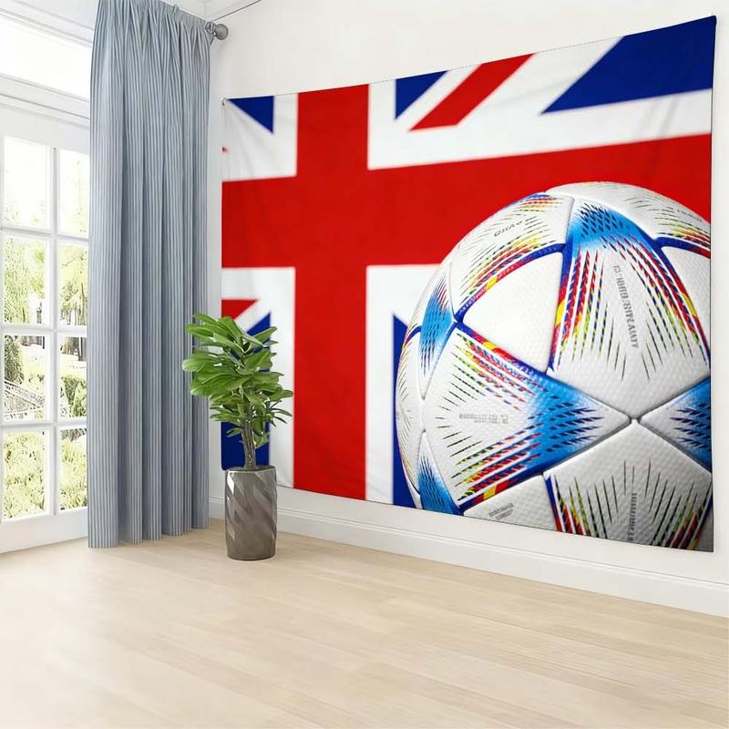 1 pc microfiber FIFA World Cup Inspired Tapestry Wall Hanging UK Flag Soccer Ball Print Colorful Decor for Living Room Bedroom Dining Room Outdoor Holiday Atmosphere Enhancer Tapestry Background Cloth Hanging Cloth Wall Cloth Decorative Cloth