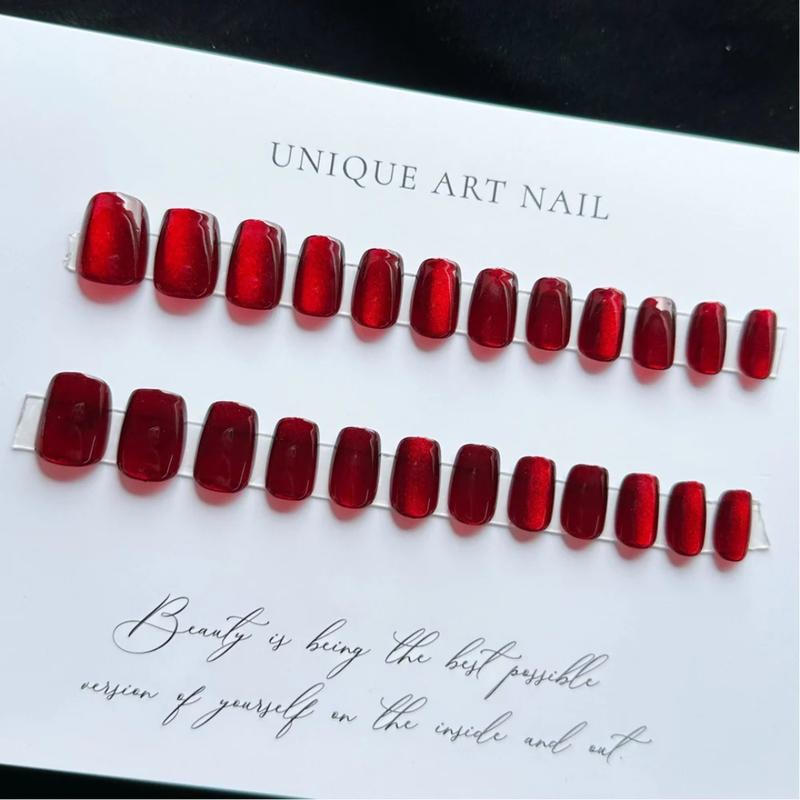Cat Eye Burgundy Press On Nails | CurvLife Nail | 24pcs Short Square Fake Nails | Magnetic Gel Effect | Easy Apply, Long-Lasting | Daily & Business Nail Art Cat Eye Burgundy Press On Nails | CurvLife Nail | 24pcs Short Square Fake Nails | Magnetic Gel Effect | Easy Apply, Long-Lasting | Daily & Business Nail Art
