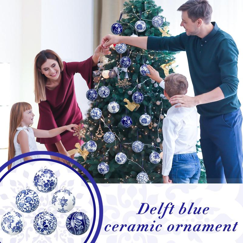 Christmas Clearance Sale Chinoiserie Christmas Ornaments Blue & White Porcelain Ornaments Set Ceramic Fabric Wrapped Christmas Ball Classic Teapot Ginger Jar Hanging Ornament for Xmas Tree Home Birthday Baby Shower Wedding Party Decor Holiday Winter Craft