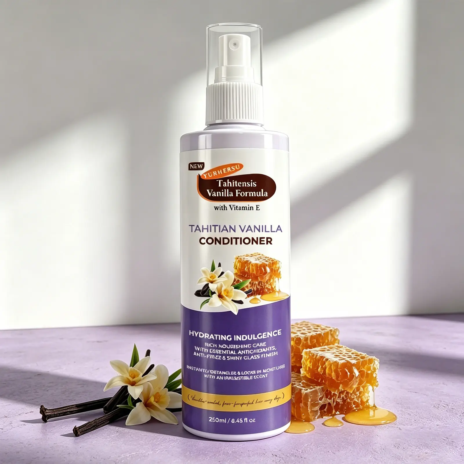 Tahitian Vanilla Hair Mist Infused Honey & Vitamin E Hydrating Anti-Dandruff Conditioning Heat Protectant Spray, Smooth Frizzy Hair Long Lasting Moisture Leave-In Hair Care For Dry Damaged Hair Daily Travel Liquid Haircare Formula