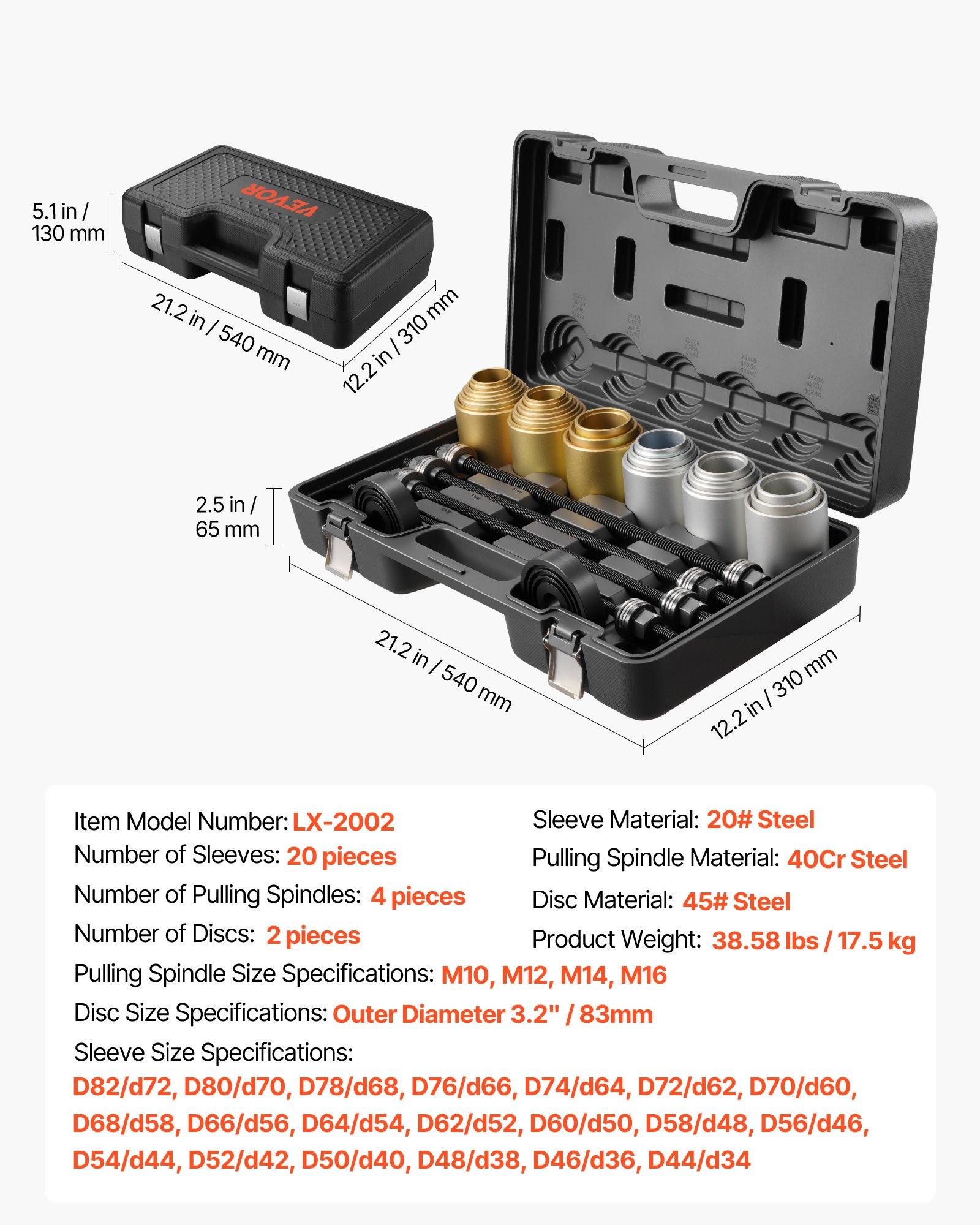 【Summerfinds】VEVOR Pull and Press Sleeve Kit, 26 PCS, Steel Bush Removal Insertion Sleeve Tools with Carrying Case, Compatible with LCV and HGV Engines, for Removing and Installing Bushings, Bearings, and Seals