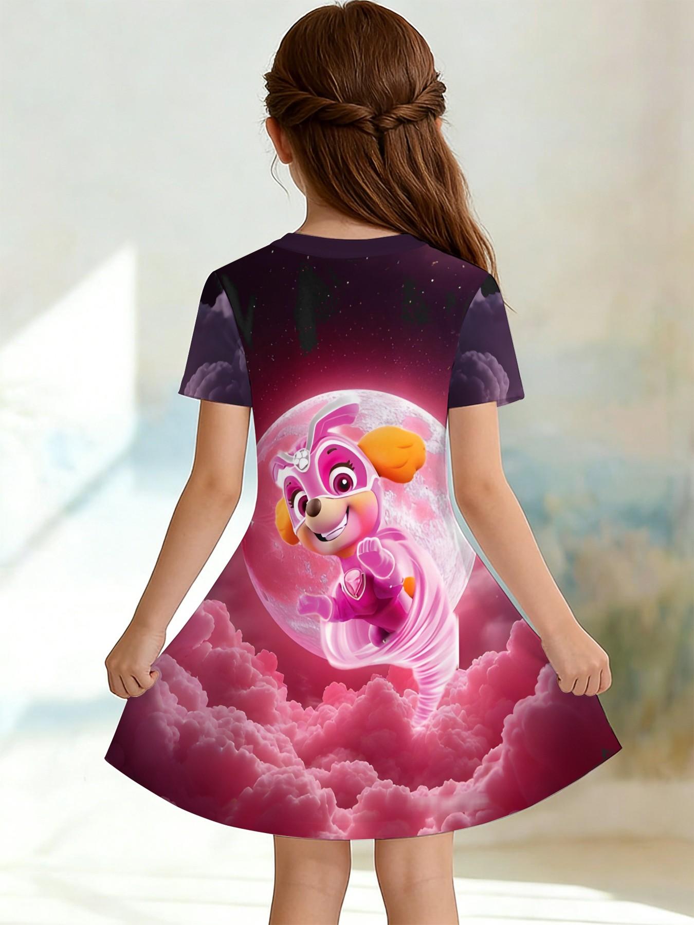 Paw Patrol Superhero Kids Dress, Dreamy Starry Print, Fashion Outdoor Wear, Birthday Gift, Holiday Gift, Casual Fitted Dress