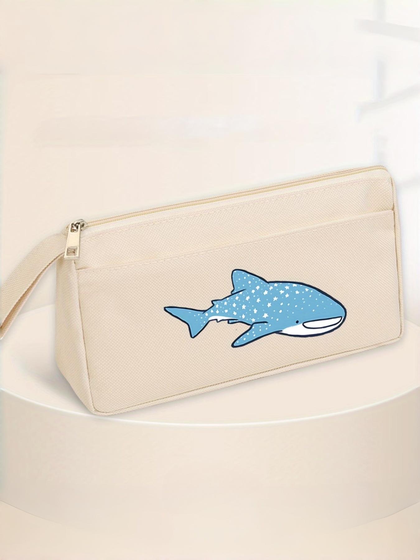 Ocean Style Whale Shark Pattern Stationery Bag, Large Capacity Pencil Case, Elegant Design, Multi-Pocket Storage, Four Colors Available