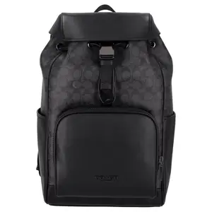 COACH Coach 27 Backpack for Men – Adjustable Strap, Coated Canvas and Calfskin Blend, Large Size, Black