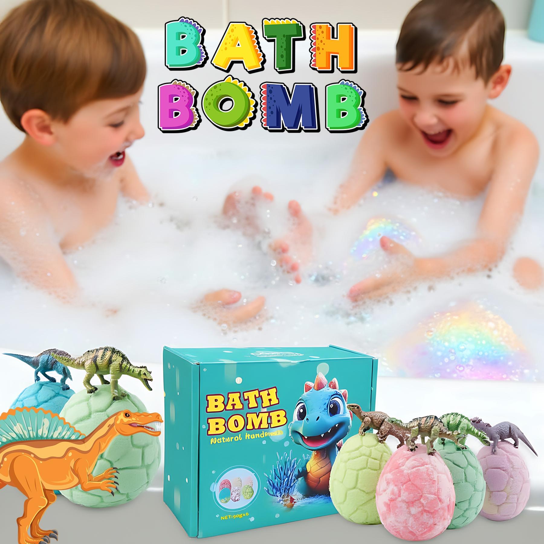 Dinosaur Egg Toy Bath Salt Balls Set, 6-Piece Natural Handmade Multicolor Bath Bombs with Surprise Toys, Gentle Soothing Bubble Bath Fun