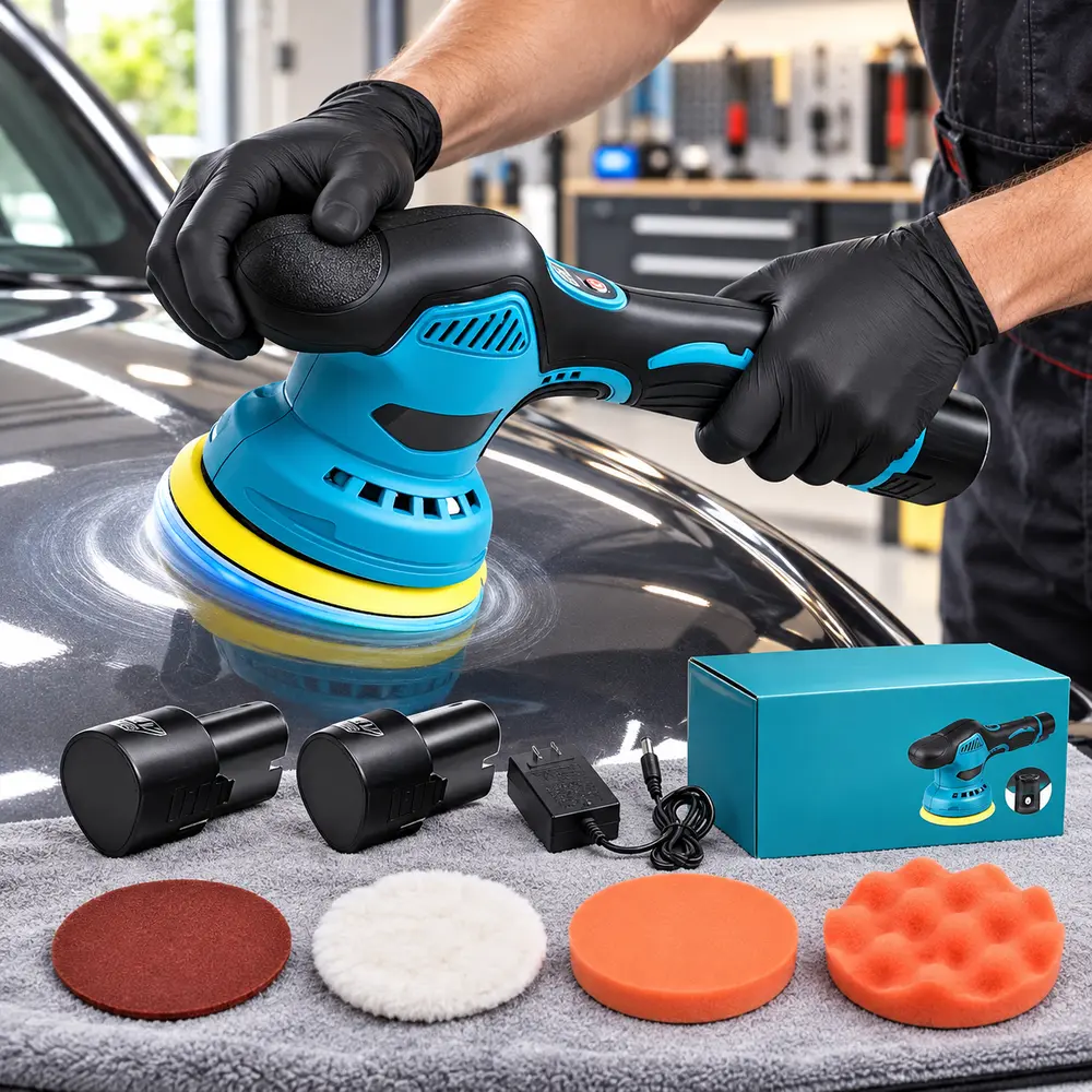DIY Car Detailing Made Simple!12V Cordless Dual Action Buffer Polisher, 2 Batteries, 2800-5500RPM, Quick-Change Discs for Waxing and Mirror Finishes