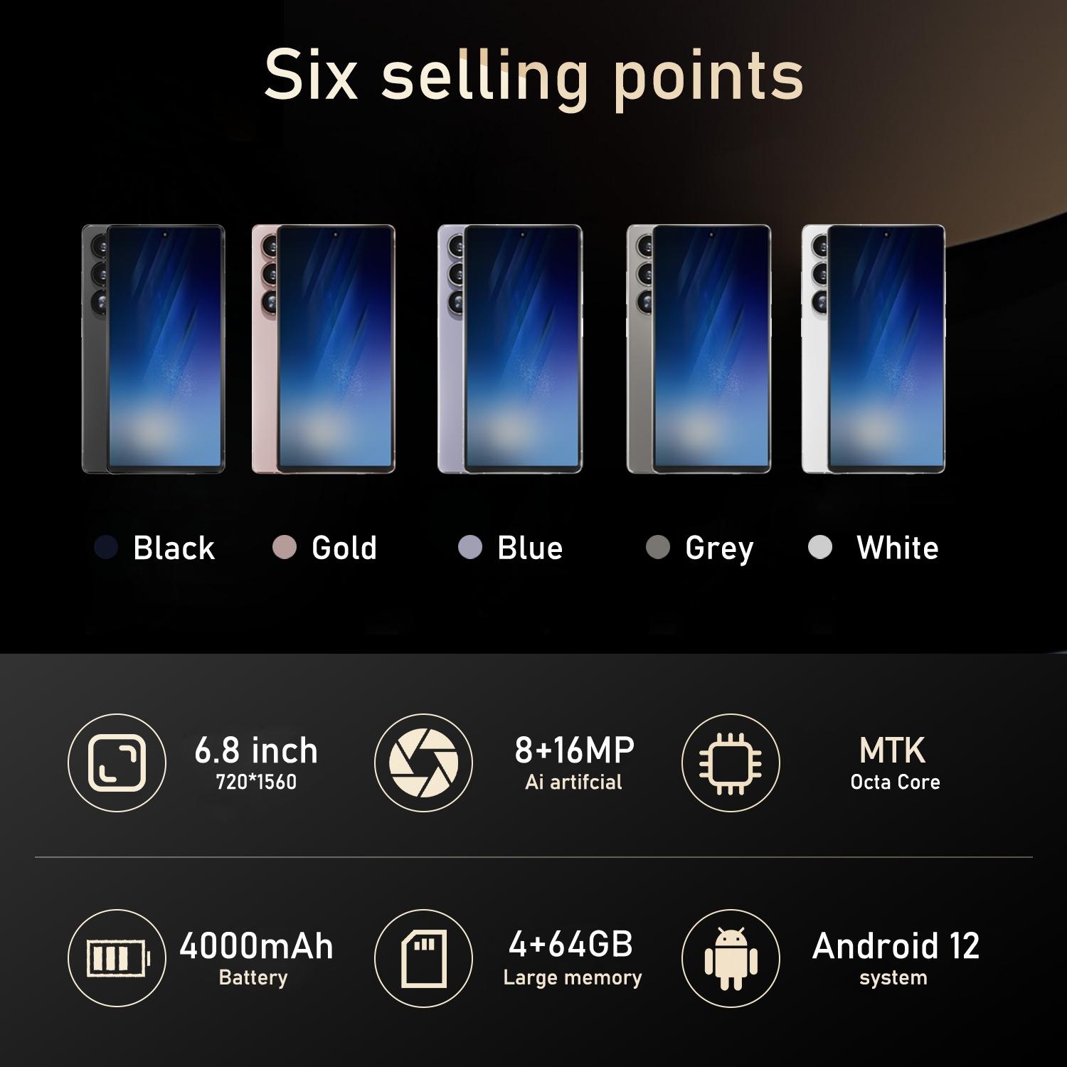 FUFFI-Smartphone，6+128GB,4+64GB/32GB,3+32GB, 6.8 Inch Display, 8+16mp Camera, Dual Sim Card, Android 12.0, Handwriting Pen Included, 4g Network