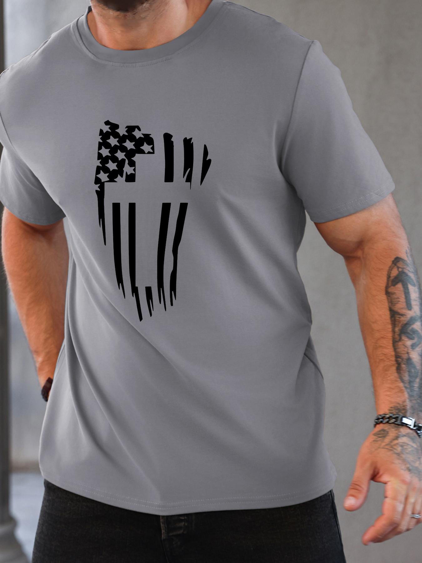 Men's Flag & Cross Print Round Neck Tee, Regular Fit Casual Short Sleeve T-Shirt for Summer, Men's Top for Daily Wear