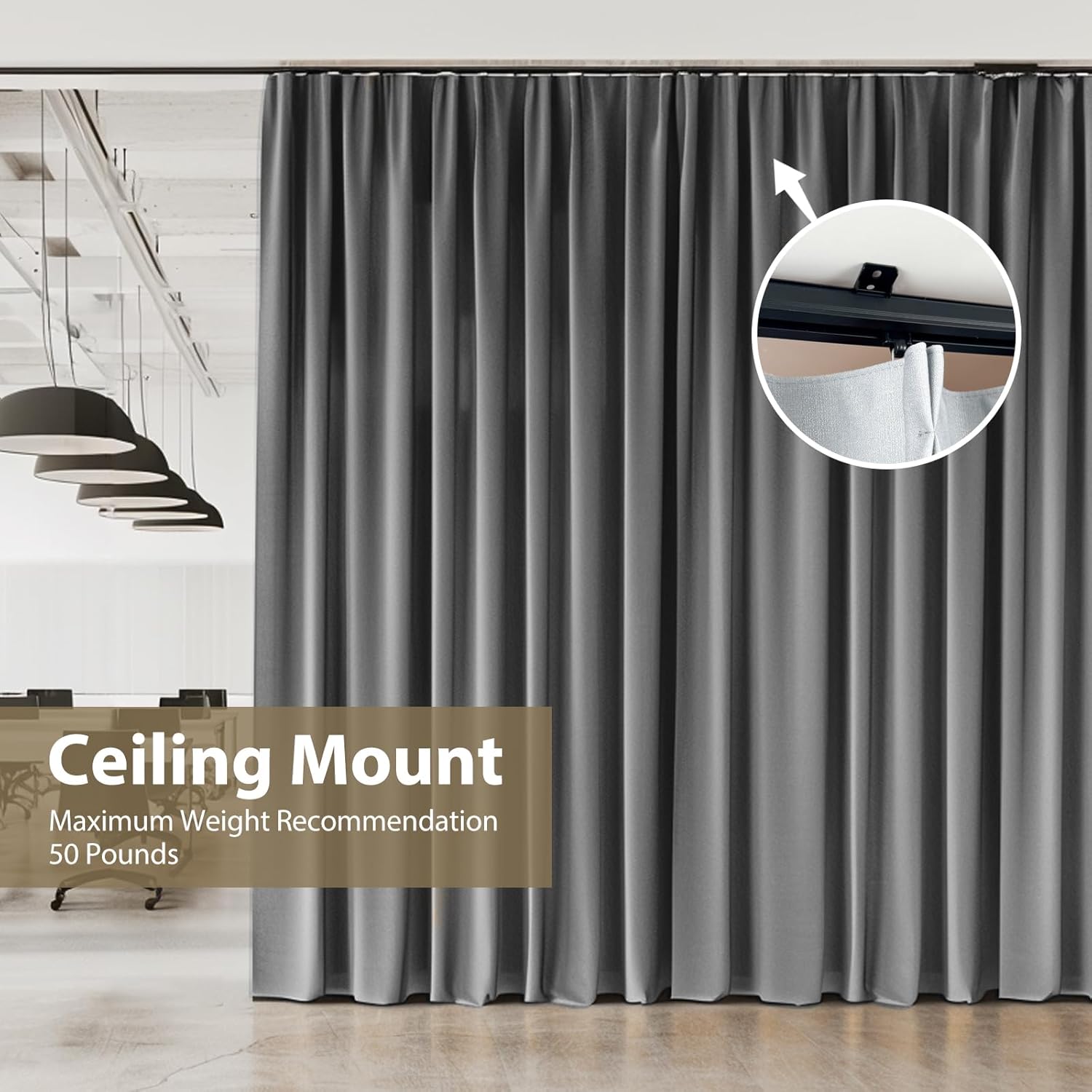 Ceiling Curtain Track,Curtain Track Wall Mounted,Ceiling Mount Rail Room Divider Tracks Extra Long Curtains Rod for Living Room Bedroom Patio Sliding Door Curtains with Clips,Black 9ft