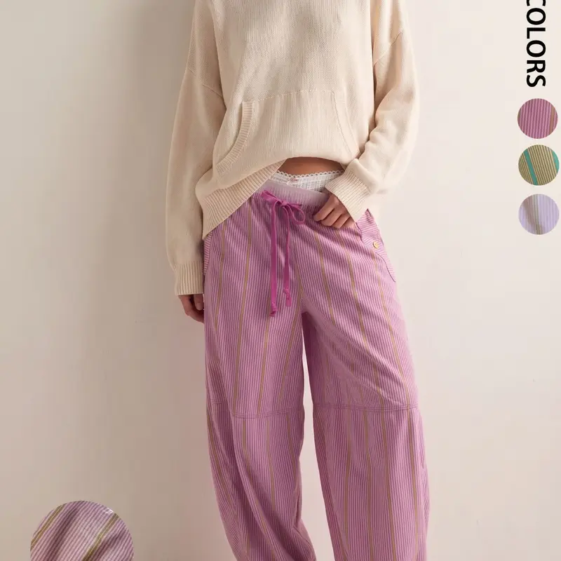 【Black Friday】Women's Striped Pumpkin-Style Balloon Pants with Loose Fit and Adjustable Drawstring Waist, Vintage Casual Streetwear for Beach Vacations and Year-Round Wear