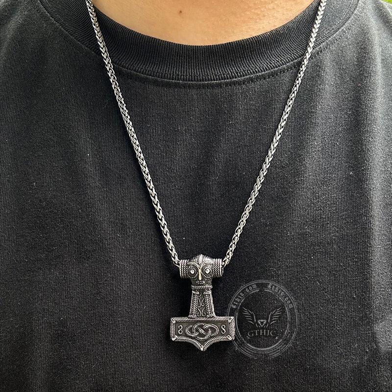 GTHIC Celtic Knot Thor’s Hammer Pendant Viking Unisex Necklace Stainless Steel