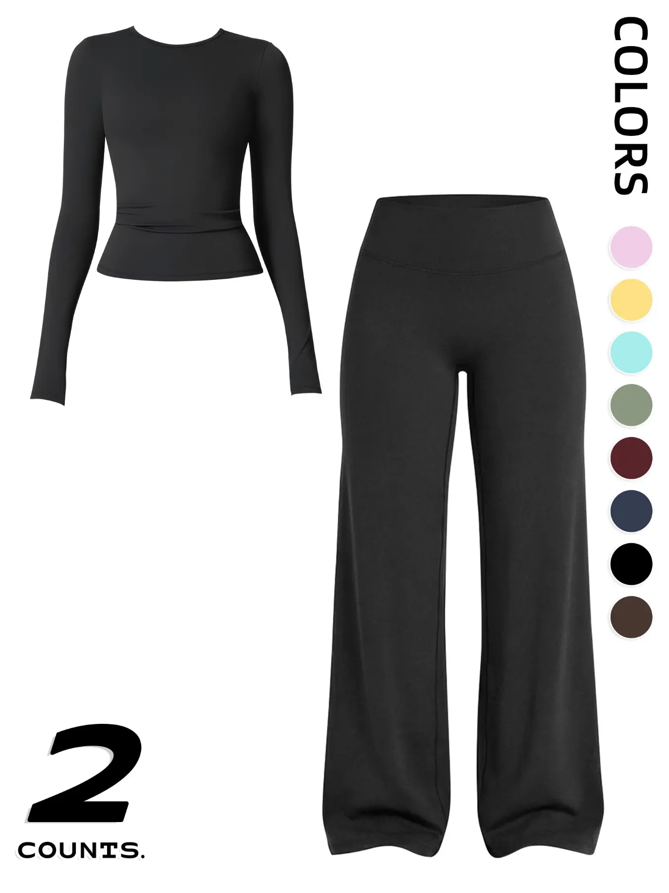 New Dual-Face Fleece Solid Color Yoga Set, Long Sleeve Sports Pants, High Elastic Breathable Running Fitness Casual Sportswear