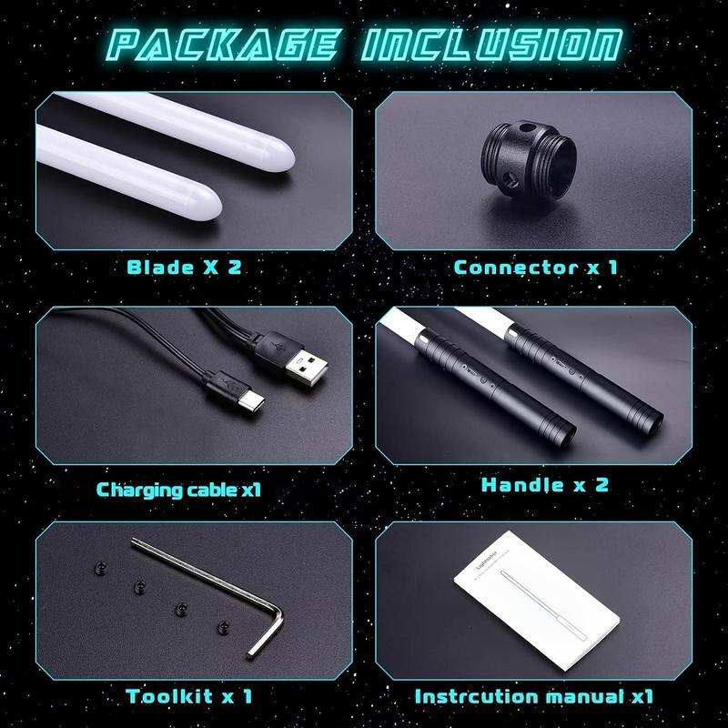 2-in-1 Double Edged Lightsaber, Toys more suitable for Kids 15 RGB Color Changing LED Lightsaber, USB Rechargeable Toy Lightsaber for Party, Christmas Gifts Multifunction