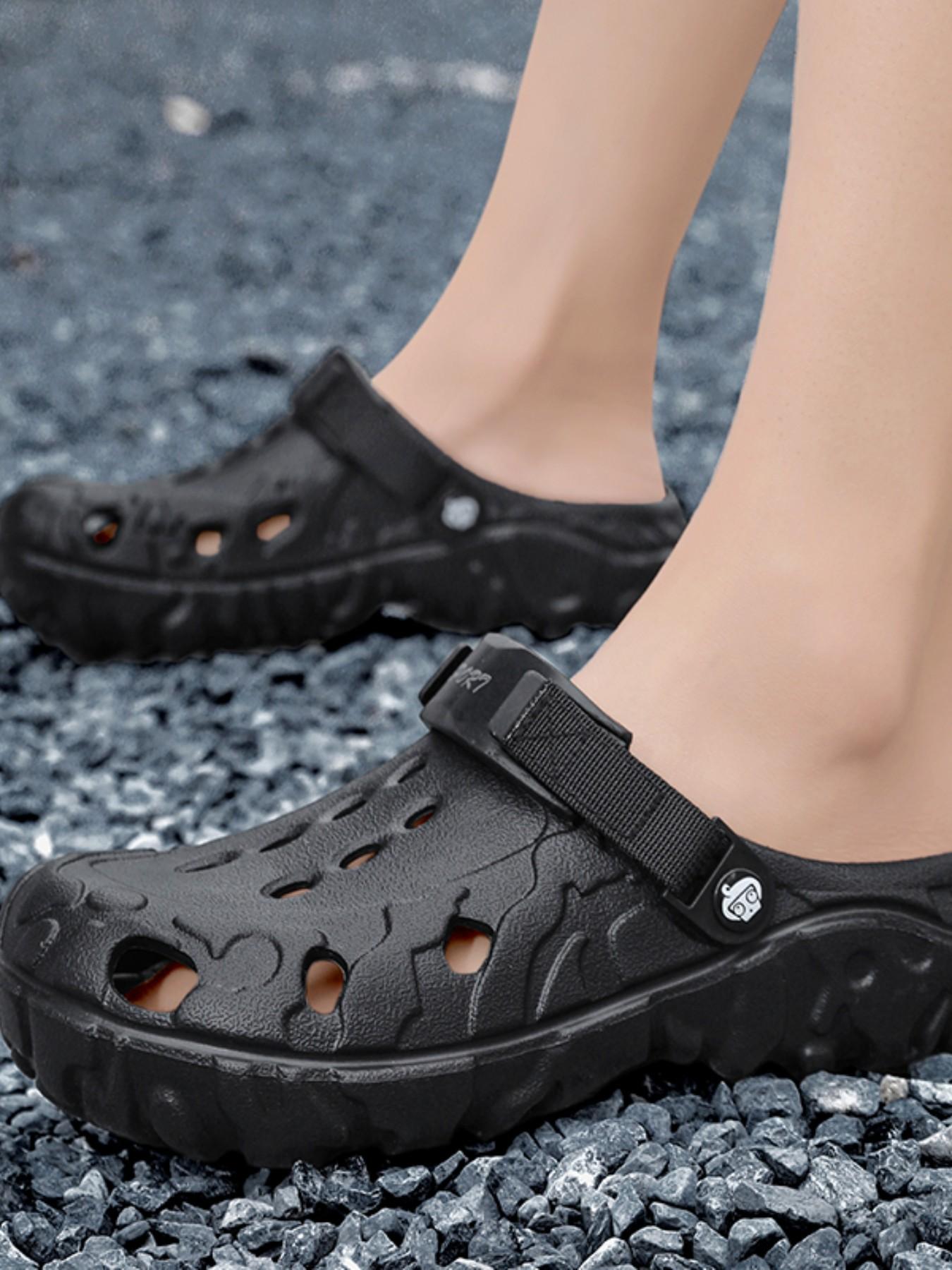 Men's Summer Holey Shoes, Trendy Outdoor Anti-Slip Thick Sole Sandals, Large Size Dual-Use Driving Beach Slippers, Comfortable Footwear