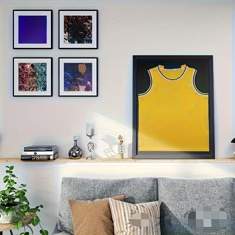 Black, white, brown Fan sports jersey display case, 18x14 optional size, heavy-duty frame secures all sports jerseys, transparent display highlights signed jersey features, wall-mount or tabletop versatile