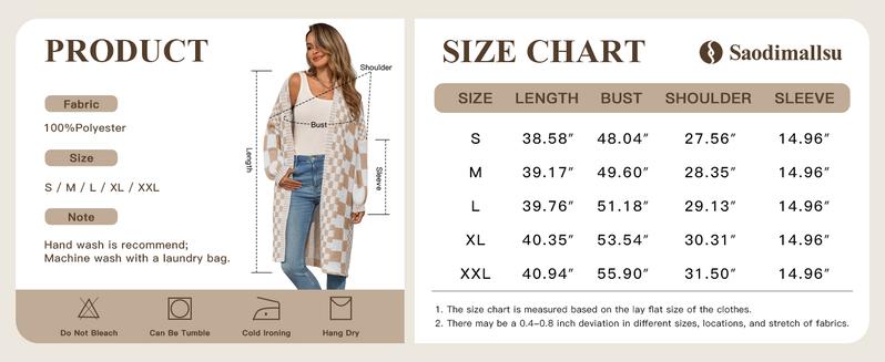 FMEYOA Womens Checkered Sweater Color Block Plaid Cardigans Oversized Long Sleeve Knit Open Front Coats